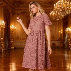 Mauve Rose Lace Scalloped Dress NWT 129.00